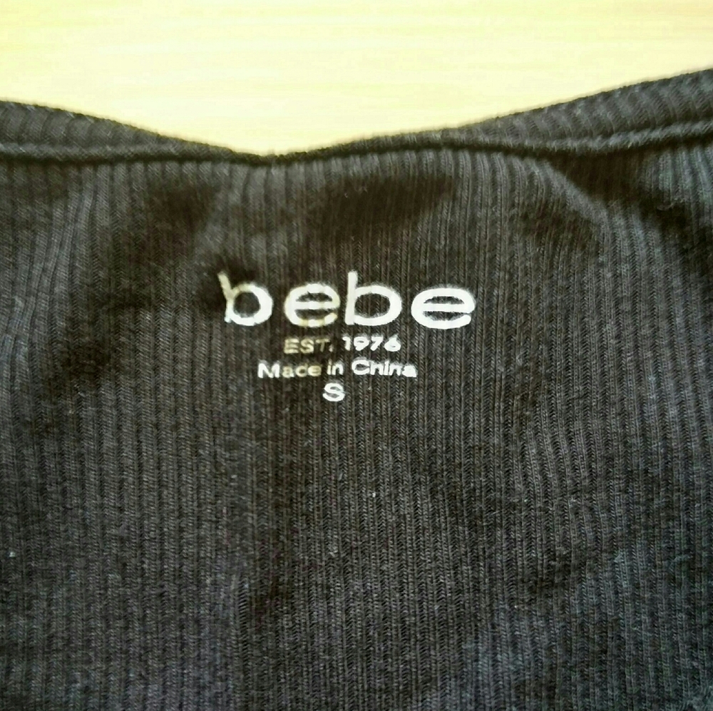 Bebe Ribbed & Lace Swarovski Logo Keyhole Top - Picture 10 of 16